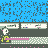 Animated contact sheet showing 15 sequential frames of a pixel-art stick figure running across multiple platforms with pink laser beams, set against blue and orange background elements.