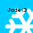 Four white snowflake icons on a blue background with "Jade<3" text above each, showing pixel variations across frames.
