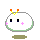 Pixelated white rounded character with green outline, orange-yellow antennae, black square eyes, and pink blush marks in nine distinct expressions.