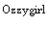 A sequence of four 'Ossygirl' text icons with a blue circle on the left, each showing distinct color variations in the letters and background.