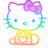 Pixelated cartoon cat face with rainbow gradient hair, purple bow, and yellow-orange teacup body on white background.