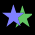Pixelated graphic with overlapping blue and green stars on left, 'Yoda' text in bright green on right against black background with small purple dots.