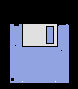 A static blue floppy disk icon with a white label area and a small blue rectangle on the right, set against a black background with red arrows pointing to it.