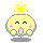 Four pixelated yellow circular characters with closed eyes, pink cheek marks, and green outlines arranged in a on gray background