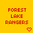 Yellow background with red text "FOREST LAKE RANGERS" and animated heart/arrow symbols changing across frames.