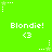 Green background with repeated white text 'Blondie!' and '<3' symbols, surrounded by small white stars and dotted lines.