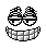Pixelated cartoon face with wide grinning mouth and shifting eye expressions