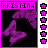 identical purple butterfly icons with pink borders, each displaying 'KRISTIN' text at the top and a small heart symbol below the butterfly on black backgrounds