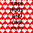 Red and white heart-patterned background with black text reading "FREE HUGS ANY ONE ???" in two identical vertical