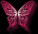 Animated contact sheet of four butterfly frames with glowing pink and white pixelated wings on black background.