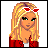 Pixelated cartoon-style buddy icon featuring a blonde woman with red heart-shaped sunglasses and red jacket on left, paired with red text "I love you" on pink background on right.