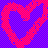 A static pixelated heart shape composed of bright pink and purple checkerboard patterns on a solid background.