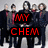 Four distinct group images with bold red text overlays on black backgrounds, arranged in a