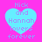 Four identical light blue heart shapes on a bright pink background, each containing text reading "Nick and Hannah lovers forever" in light purple pixelated font.