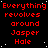 Red text on black background reads "Everything revolves around Jasper Hale" in a pattern with white dots scattered throughout