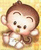 Pixelated cartoon monkey with brown fur, closed eyes, and a smiling expression against a yellow background.