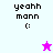 Pixelated text 'yeahh mann :(' on light and purple backgrounds with a star icon changing color.