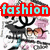 Animated icon displays 'fashion is life' text over repeated Chanel logo and pink floral patterns with black and white background.