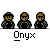 Pixelated character with brown skin and black clothing appears in multiple , with red splatters on some versions of the character's face and body