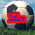 A soccer ball on grass with text overlays: 'Lake' in red and blue, 'Grove' in blue and red, and 'Lightning' in red and blue.