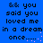 Blue background with black pixelated text repeating "&& you said you loved me in a dream once...." and pink dot accents.