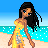Pixelated beach scene with a woman in yellow dress, repeating text "i left my heart in" and "florida", blue sky background.