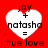 Red background with four identical white heart-shaped icons containing text: 'jay + natasha = true love' in black pixelated font.