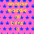A static pixel art image with a pink background covered in blue stars, displaying yellow text in a pattern
