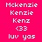 Pixelated text displays 'Mckenzie', 'Kenzie', 'Kenz', '<33', and 'luv yas' on a bright pink background with a single purple highlight bar.
