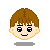 Four pixel-art faces with brown hair and light skin, each showing distinct eye shapes and mouth expressions against a gray background.