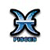 Pixelated blue and black X-shaped icon with white horizontal stripe, dark outline, and gradient shading on a transparent background.