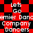 Red and black checkered background with white text reading "Lets Go" above "Premier Dance Company Dancers" in a repeating pattern.