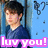 Pixelated image of a person with dark hair wearing a blue shirt against a light blue background, with pink text reading 'luy you!' at the bottom.