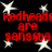 Red text on black background with white stars, repeating 'Redheads are gangsta' in pixelated font.