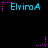 Pixelated cyan text "ElviraA" with pink star and dot accents on black background, animated in a repeating pattern.