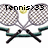 Two crossed tennis rackets with a yellow tennis ball above them, featuring pixelated text reading 'Tennis x33' in black and gray tones.