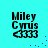 Miley Cyrus text with four '3' symbols and blue dots on cyan background, animated.
