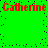 Green background with red text reading "Catherine" repeated twice horizontally at top and bottom, scattered black dots forming a diagonal pattern.