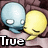 Two pixelated cartoon characters with light blue and yellow heads sit side-by-side on a brown surface, one labeled 'True' and the other 'Love'.
