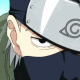Anime character with silver headband and dark mask covering lower face, showing eye movement