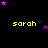 Yellow text 'sarah' repeated four times on black background with purple stars scattered around, some stars animated to move across the screen.