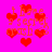 A vibrant pink background features repeated red pixelated hearts and the phrase "I have a secret crush" in orange text with heart symbols replacing letters.