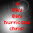 Red pixelated text on a grayscale background with a bright central light effect, showing 'A BAY BAY hurricane chris!' in four