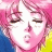 A 48x48 pixel buddy icon split into two sections: a colorful anime-style character portrait on the left and black background with white text on the right.