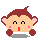 A 4-frame pixel art animation of a cartoon monkey face with changing hand positions, displayed in a 2x2 contact sheet on a gray background.