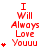 Red text "I Will Always Love Youu" with heart symbols on white background, showing animation changes in heart count across frames.