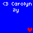 Blue background with repeated white text 'Carolyn' and 'ily' and four pixelated hearts in red and purple.