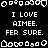 Pixelated black-and-white image with repeated text and decorative borders, featuring 'I LOVE AIMEE. FER SURE.' in three and heart-shaped patterns