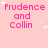 Pink background with repeated 'Prudence and Collin' text in pink, white stars scattered across the image.