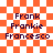 Pixelated text 'Frank', 'Frankie', 'Francesco' on orange and white checkered background with animated light effects.